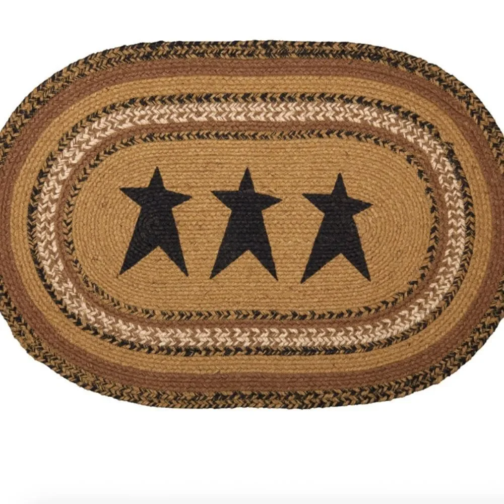 Primitive Star Jute Braided Oval Rug Country Farmhouse Floor Mat Cottage
